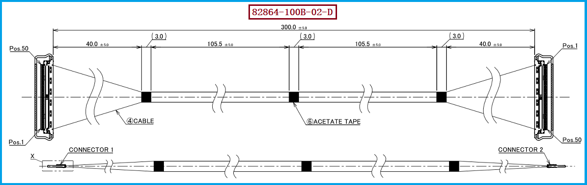 I-PEX 82864-100B-02-D极细同轴线束