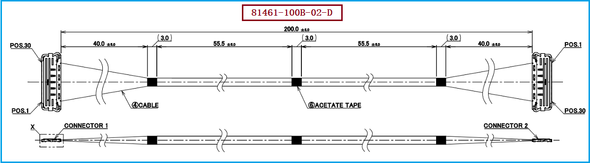 I-PEX 81461-100B-02-D极细同轴线束